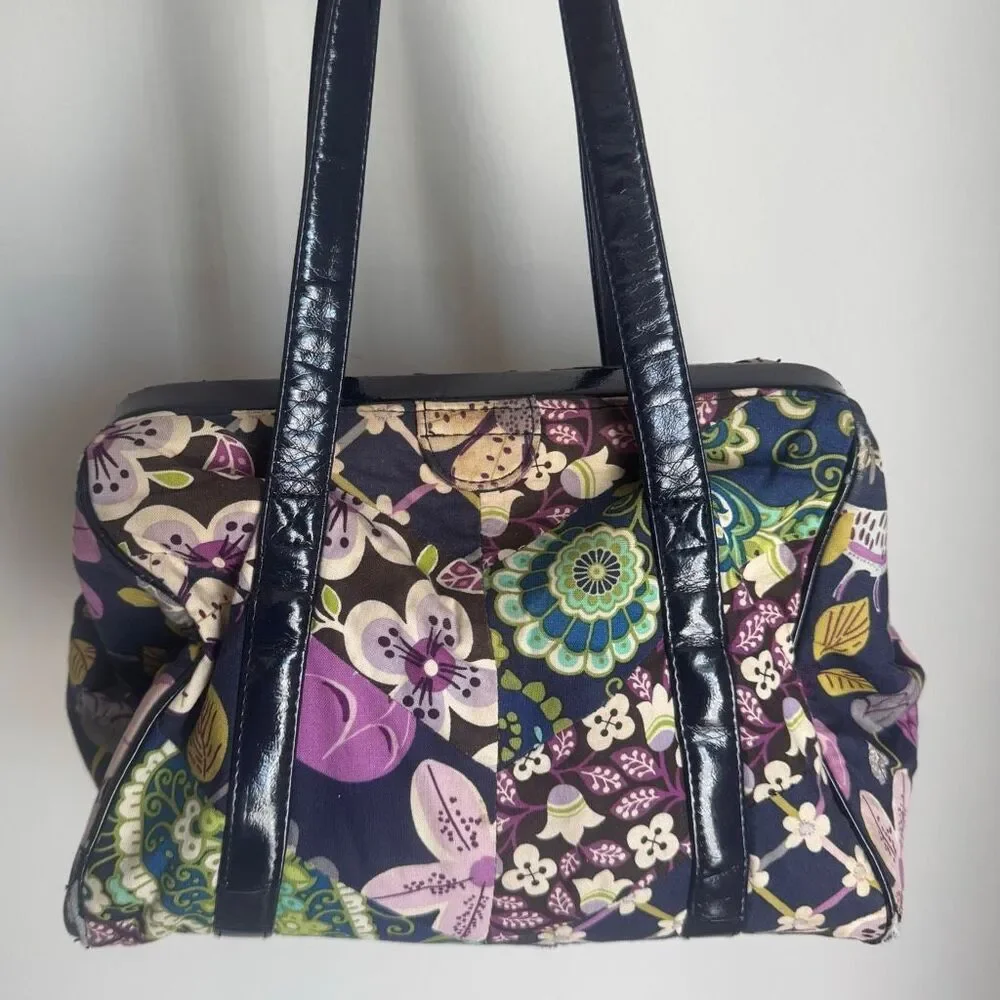 Vera Bradley Bird Floral Print Satchel Purse Blue